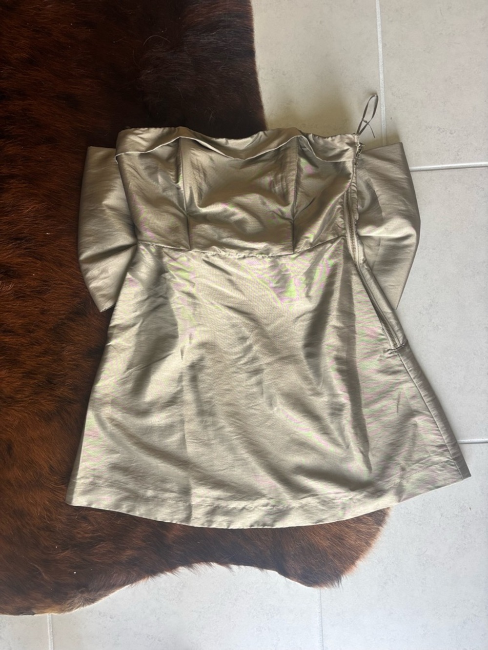 These Three Boutique Olive Matte Satin Mini Dress with Bow